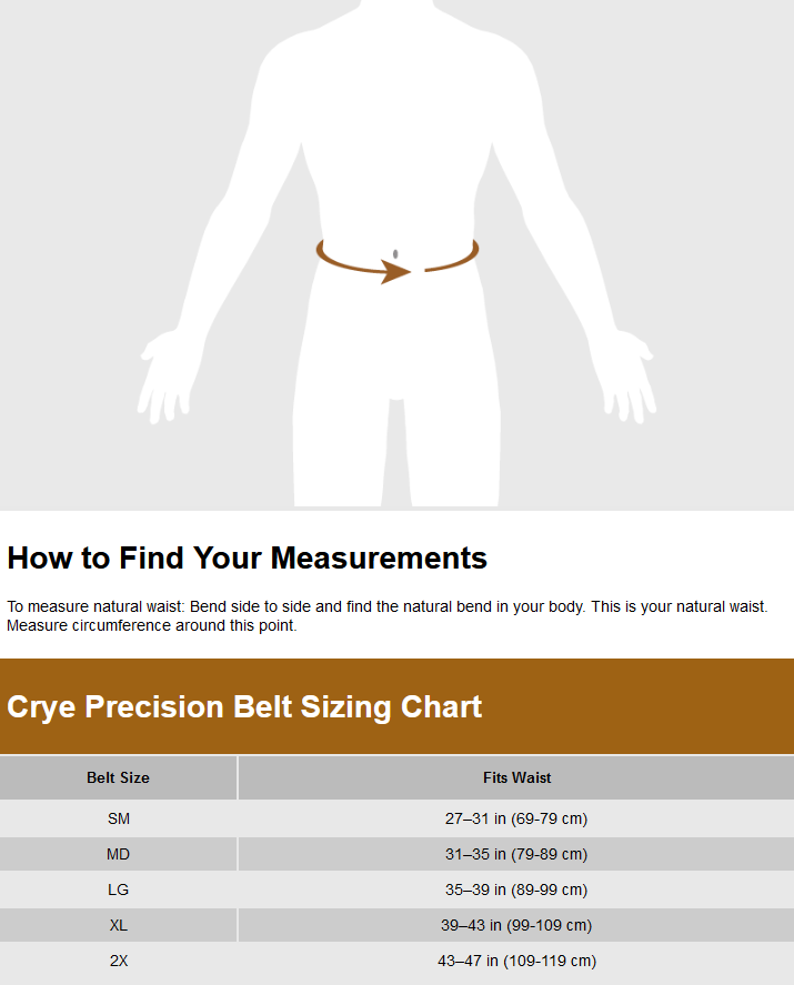 Crye Precision Belt Sizing Chart